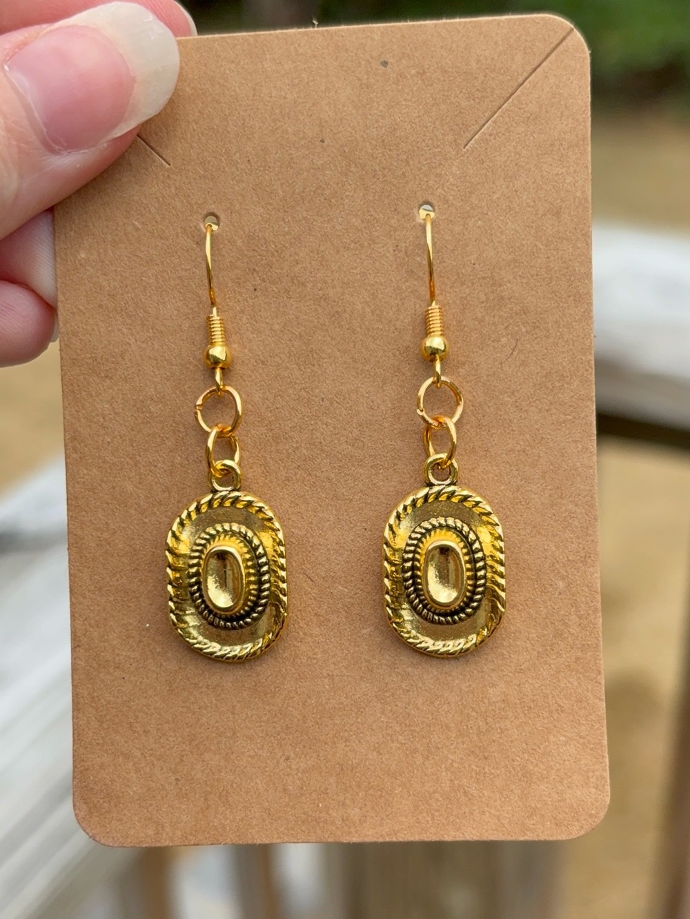 Gold Cowboy Hat Dangle Earrings